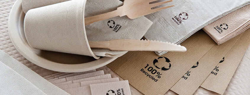 Eco servetten gemaakt van gerecycleerd papier bedrukt met composteerbare inkt Garcia De Pou