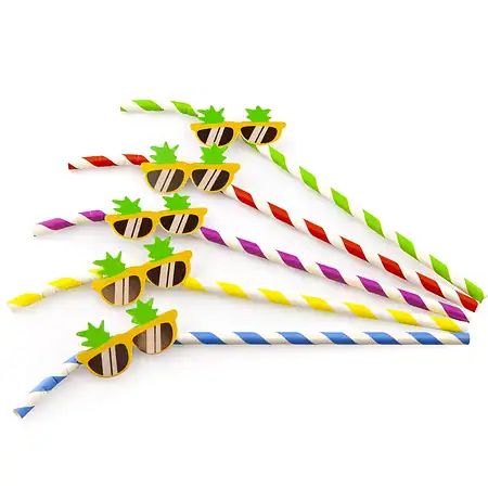 Buigrietje papier gestreept met zonnebril 24cm Ø 6mm